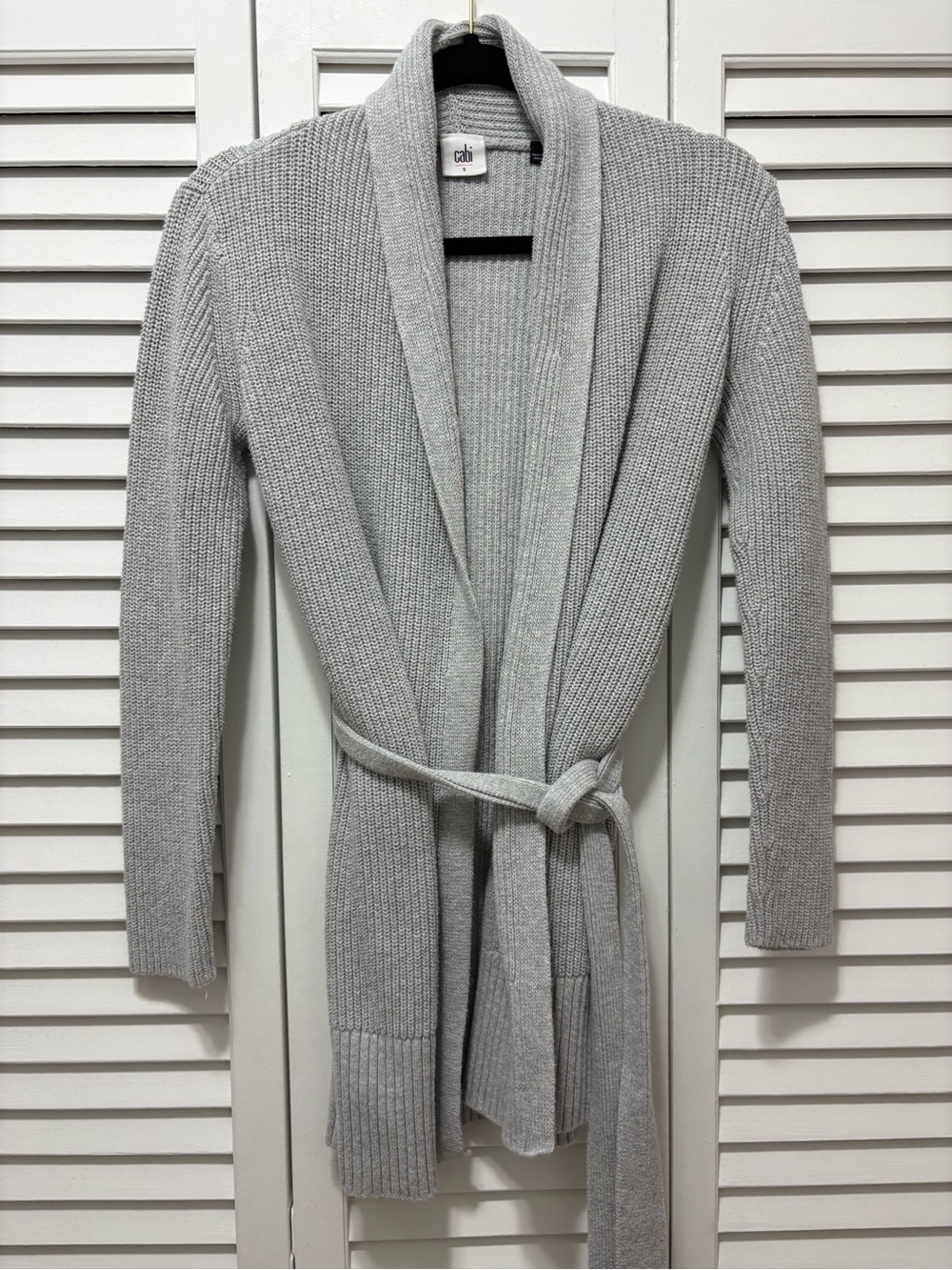 CAbi Light Gray Ribbed Knit Shawl Cardigan